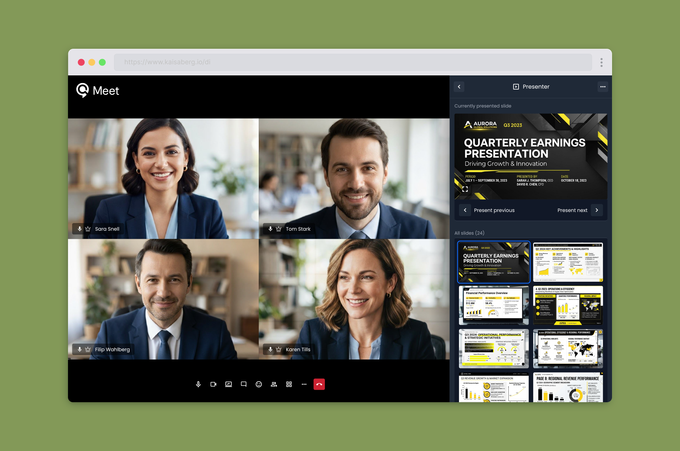 Live meeting platform with presenter module